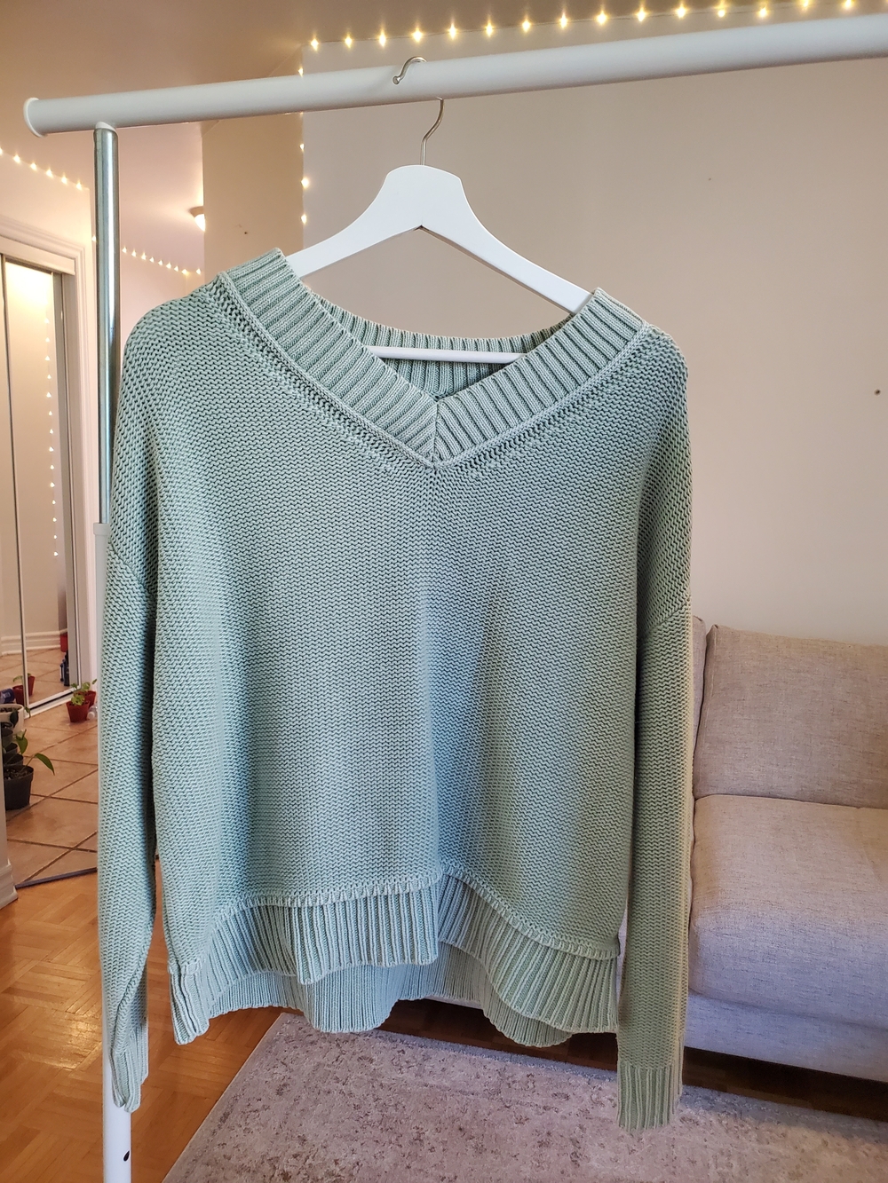 Light Sage Green V-Neck Knit Sweater